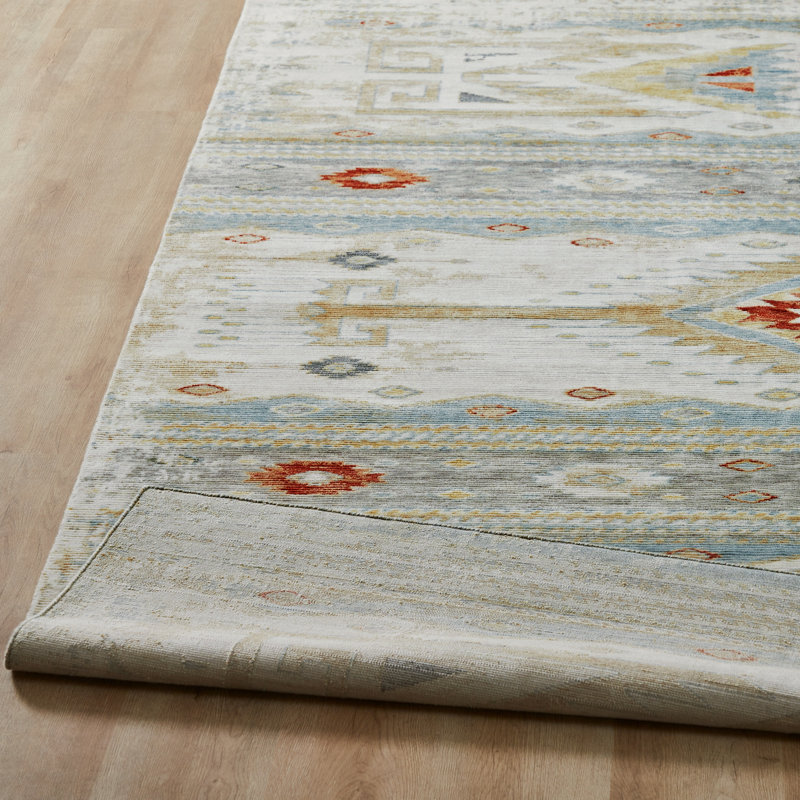 Sundance Mesa Weathered Ivory Teal Wool Hand Crafted Area Rug, Rectangle 7'6" x 9'6"