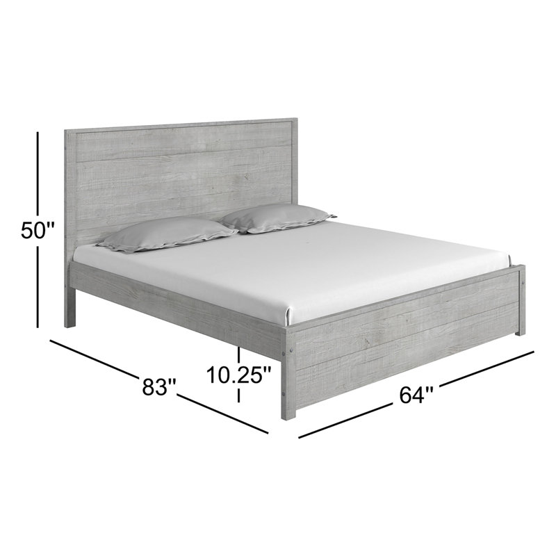 Lit en bois massif Arranda, Grand, Bois flottant gris