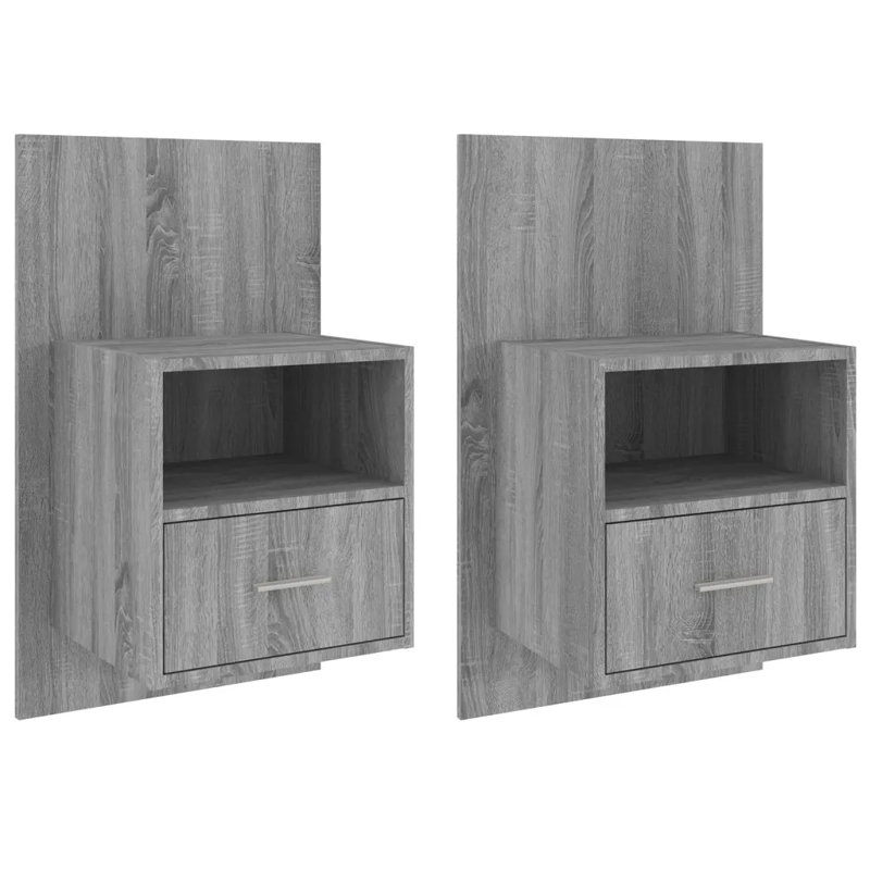 Jaicee Wall-mounted Bedside Cabinet, Grey Sonoma, Set of 2