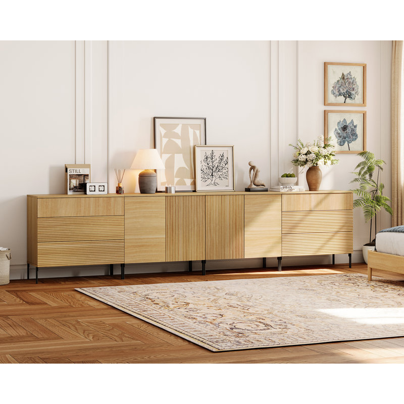 126" Modern Reeded 6-Drawer Dresser Set For Bedroom, Minimalist Chest Of Drawers With Storage, Wooden Dresser For Living Room, Bedroom, Entryway