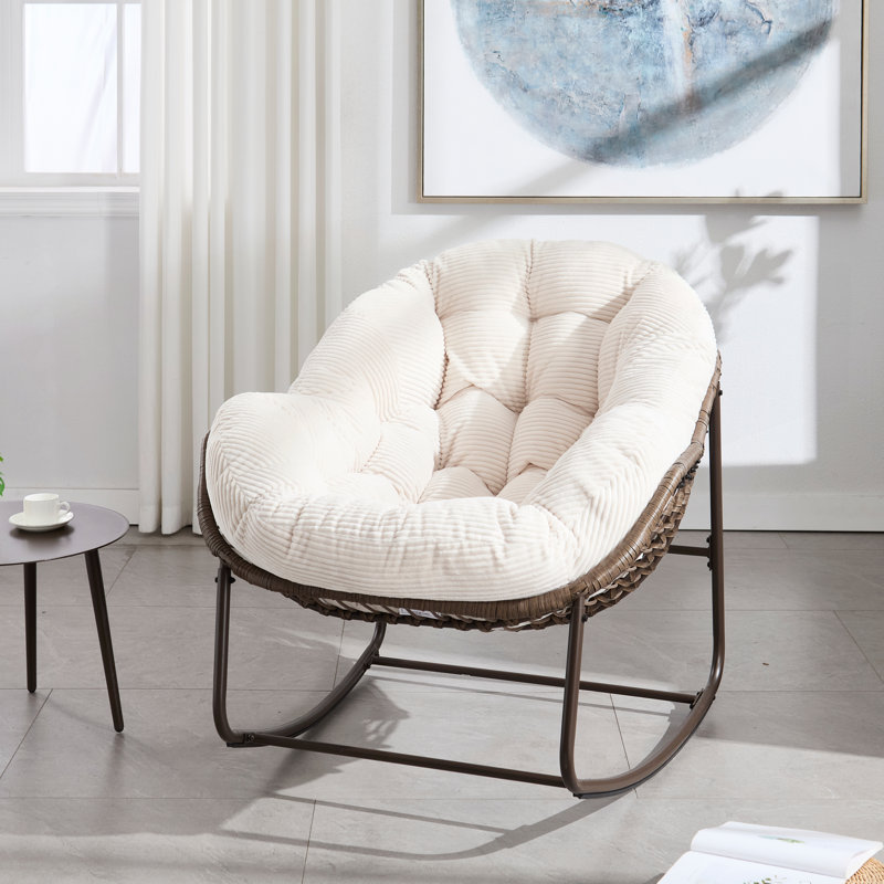 Chaise berçante d'extérieur en rotin, Beige