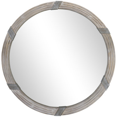 Wood Wall Mirror, Farmhouse Decorative Round Mirror For Wall Decor In Living Room, Bedroom