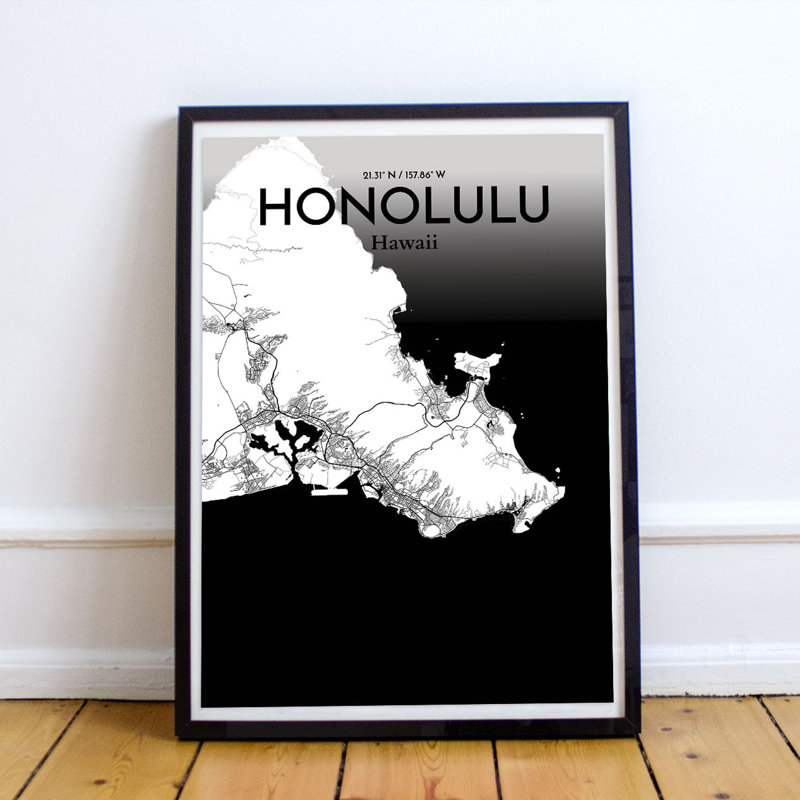 Honolulu City Map - No Frame Print, 50.8cm H x 40.6cm W x 0.1cm D