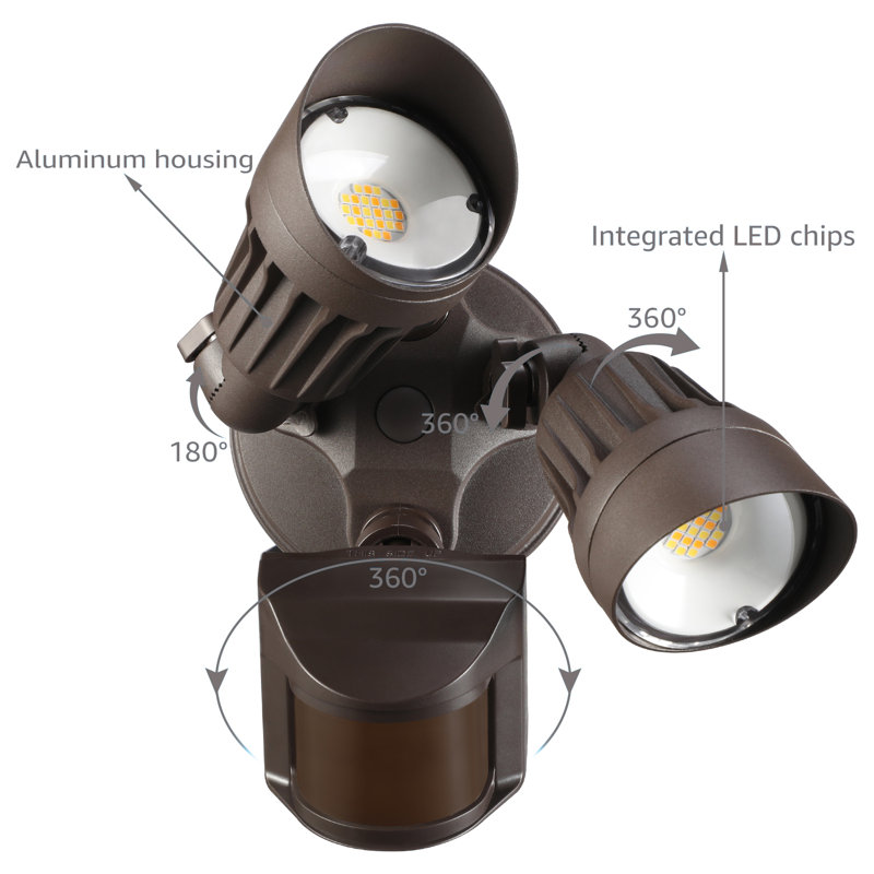LED Motion Sensor Flood Light Dusk to Dawn Color Temperature Selectable, Bronze