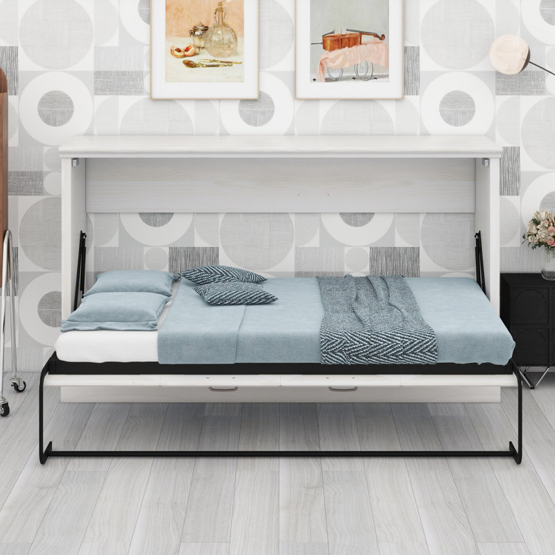 Lit escamotable horizontal, lit escamotable mural, armoire pliante, meuble peu encombrant pour chambre d'amis polyvalente, bureau personnel