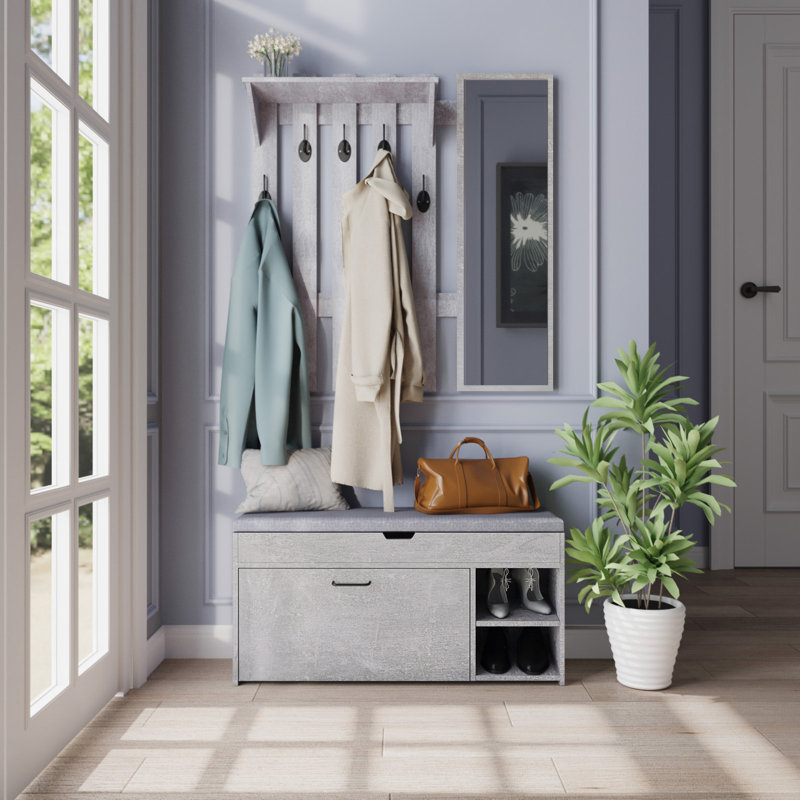 Ohlson Polyester Upholstered Storage Bench, Grey