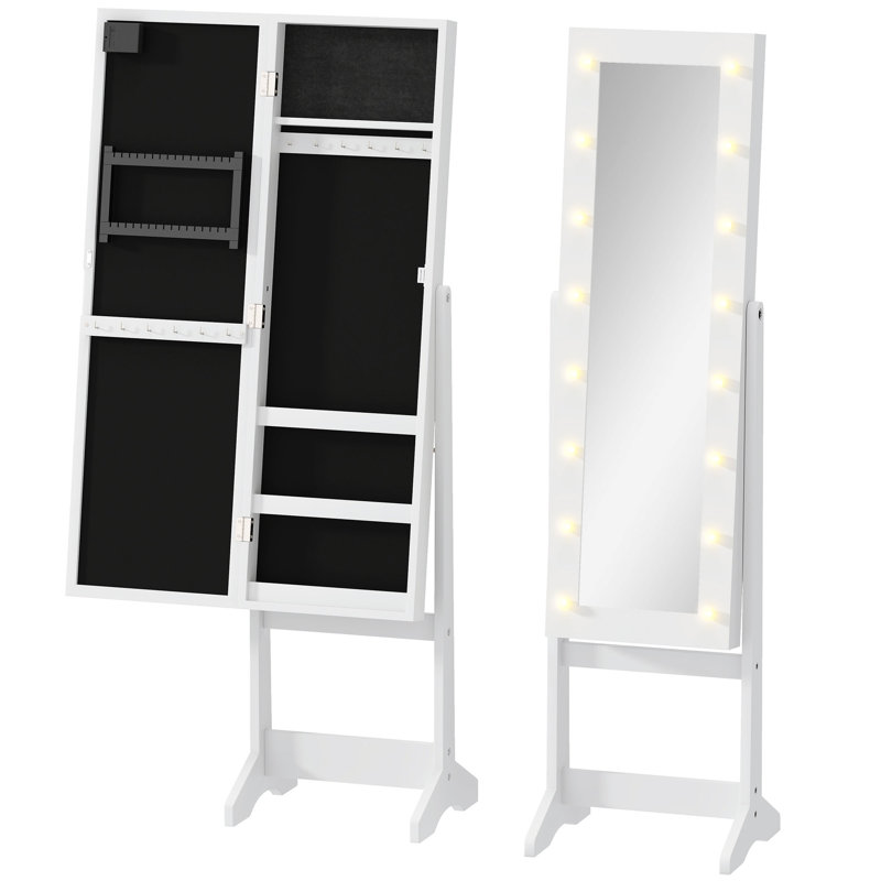 Glass Jewellery Chest with Mirror, White