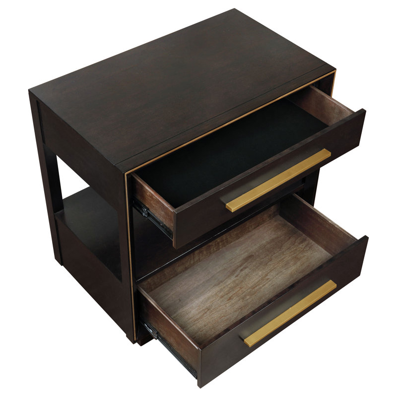 Table de chevet 2 tiroirs Hendrick, Marron foncé