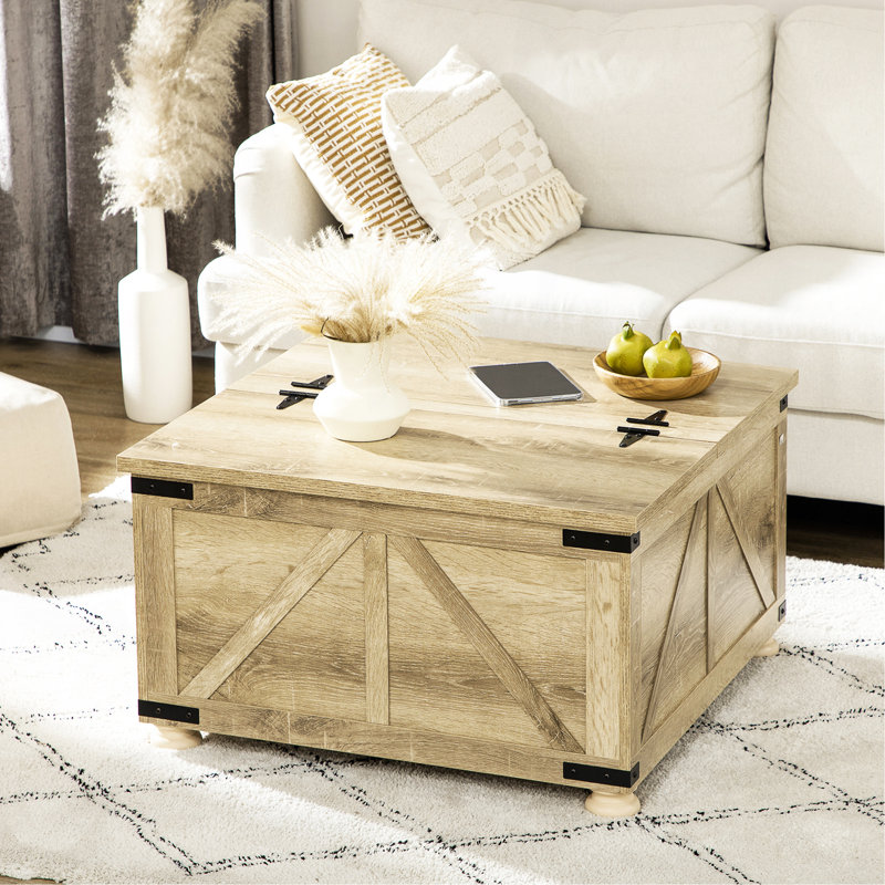 Table basse avec rangement Farmhouse, Naturel, Jaune clair