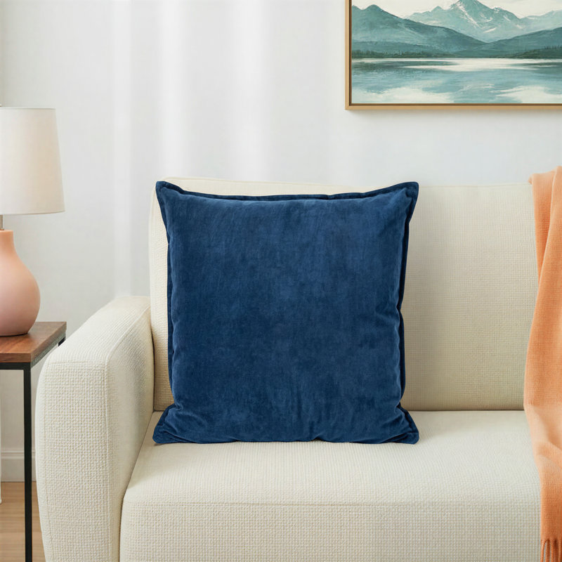 Edgar Solid Colour Reversible Throw Pillow, Navy, Down, 22"H x 22"W