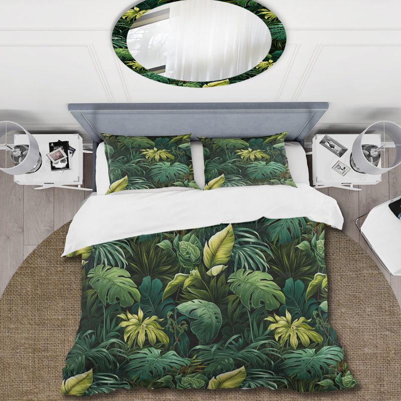 Jungle Canopy Tropical Pattern - Tropical Duvet Cover Set - Microfiber Polyester, King Duvet Cover + 2 King Shams