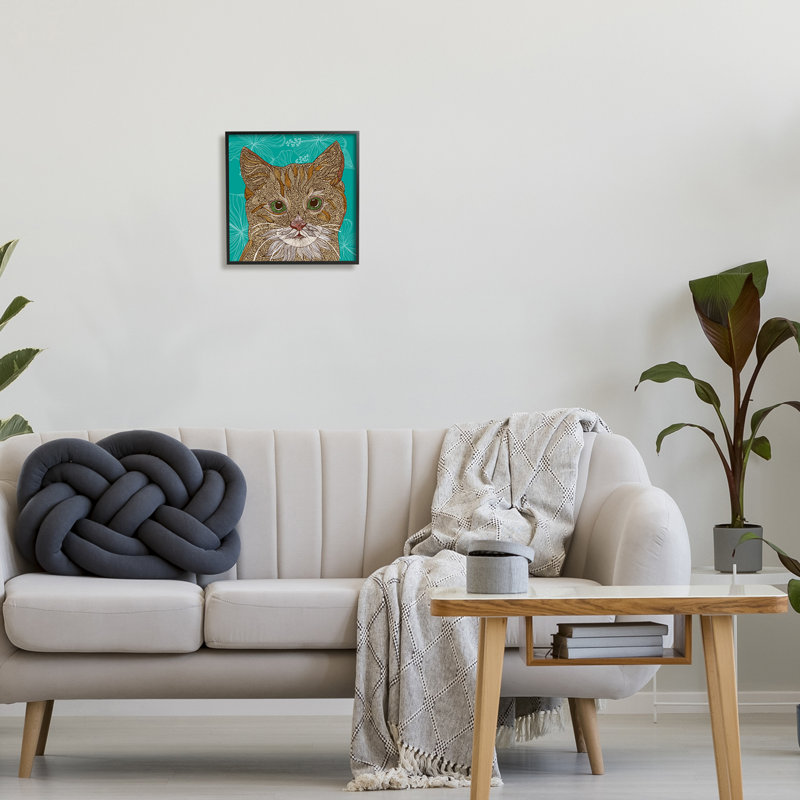 «Cat Portrait Hibiscus Botanicals Abstract Fractal Designs» par Valentina Harper - cadre flottant, impression sur toile
