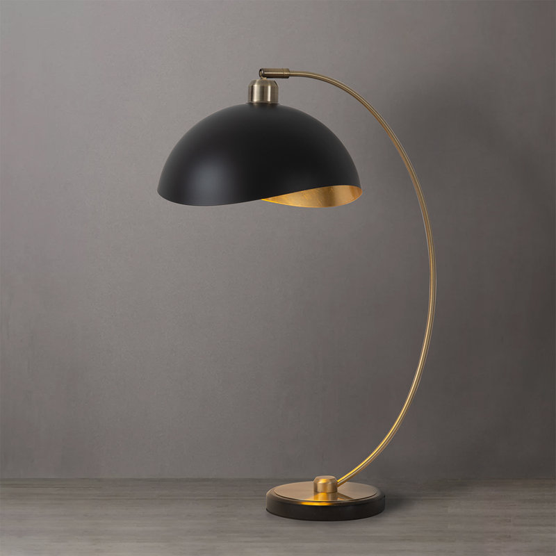 Lampe de table Luna Bella - 28 po, laiton patiné, abat-jour noir mat / feuille d'or, base en marbre, gradateur, Laiton délavé