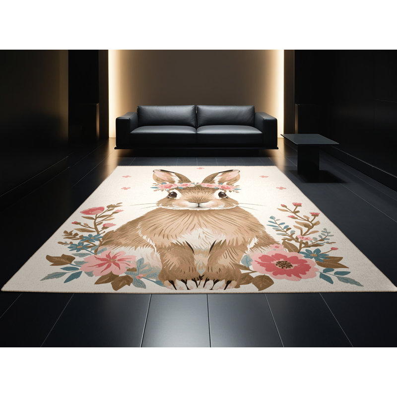 Tapis abstrait moderne et contemporain en tissu beige lavable à la machine Dyal, 7 x 9