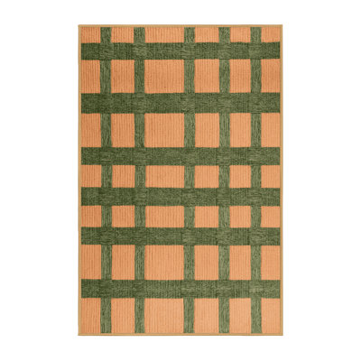 Machine Washable Checkered Brown Area Rug