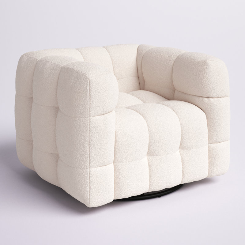 Armir 38" Wide Tufted Polyester Swivel Chair with Square Arm, Beige Polyester Blend