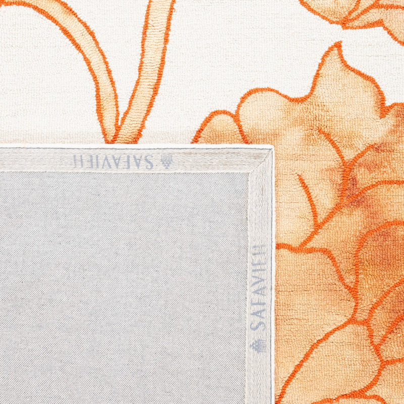 Coleman Hand Tufted Wool/Cotton Floral Rug in Ivory/Orange, Rectangle 5' x 8'