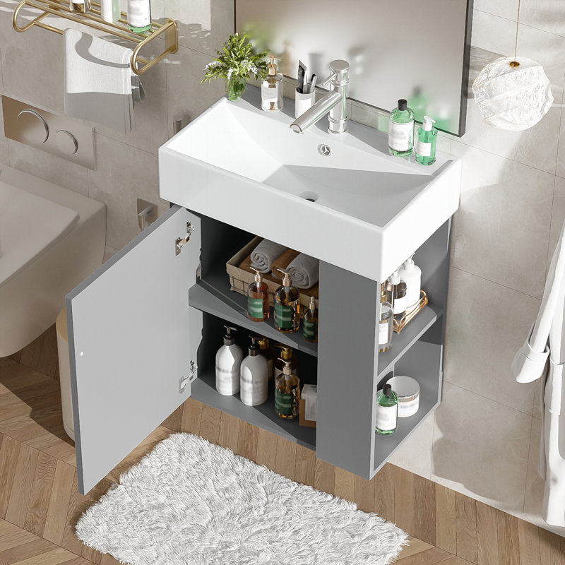 Meuble-lavabo flottant moderne 21,6 po avec lavabo en céramique