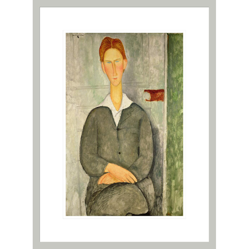 «Young boy with red red» par Amedeo Modigliani - Reproduction giclée encadrée, 21.75" H x 15.99" W