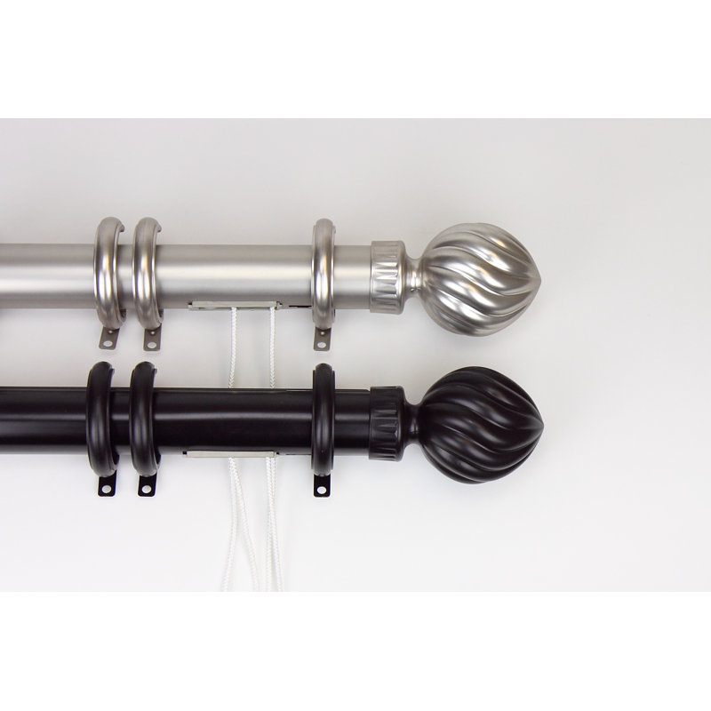 Elite Traverse Fluted-Ball Centre Open Curtain Rod and Hardware Set, 30" - 48" W, Nickel satiné
