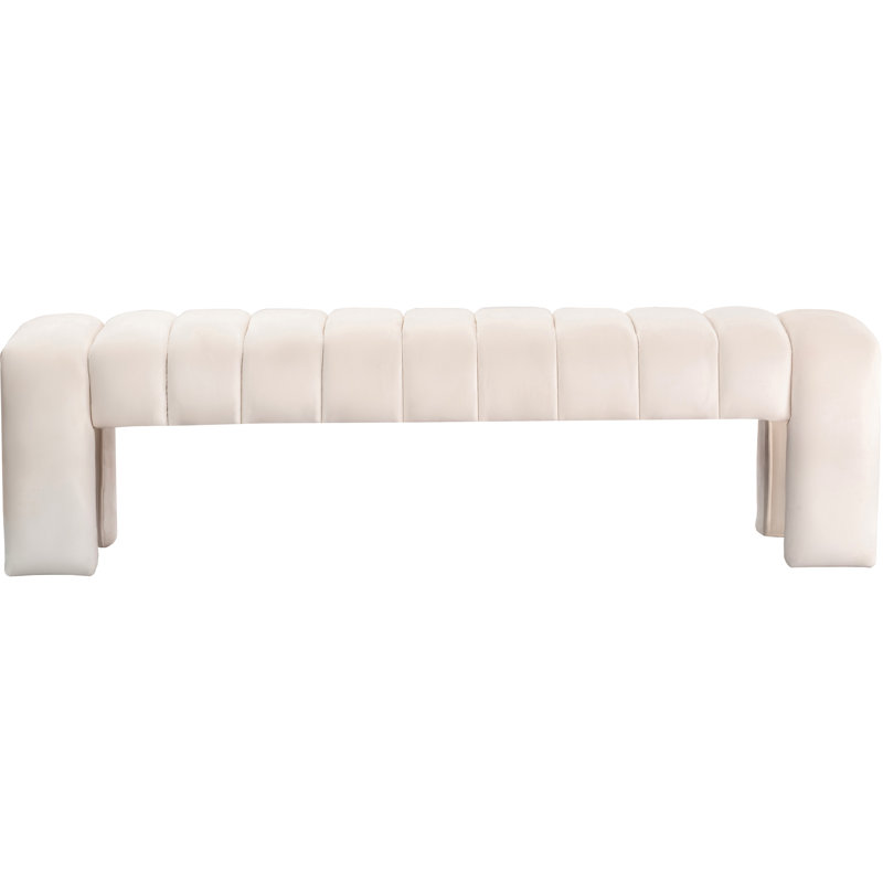 Banc en bois massif Kareem, Velours crème