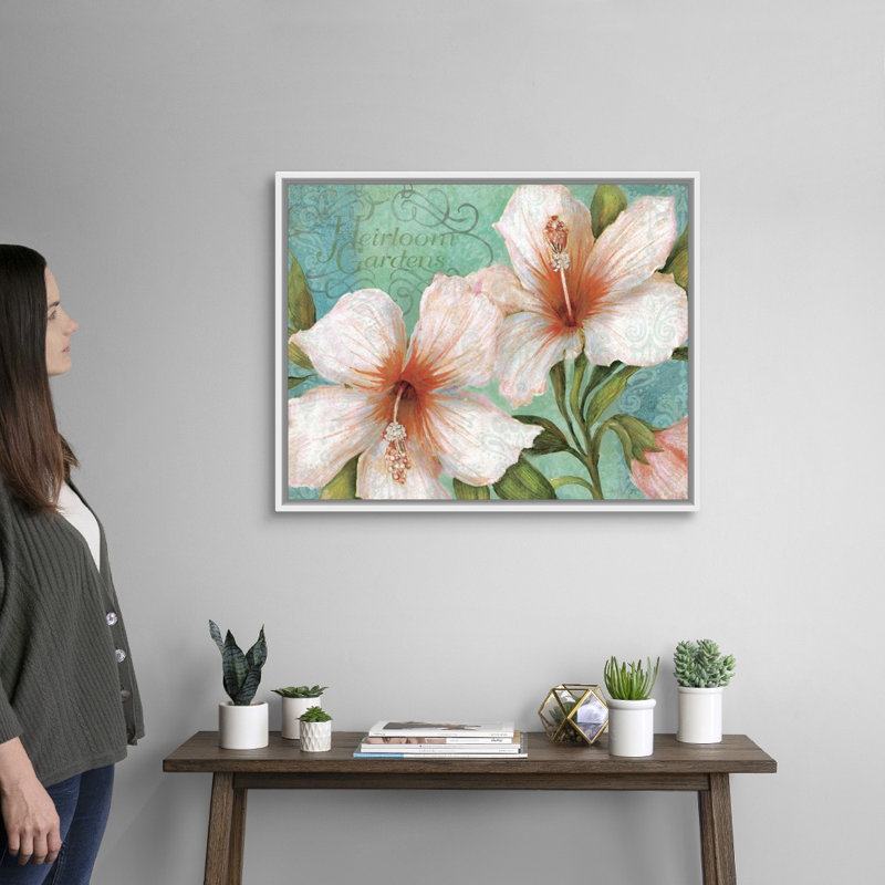 Hibiscus, art mural sur toile, H 24 po x l 30 po x P 1,75 po, Toile avec cadre blanc