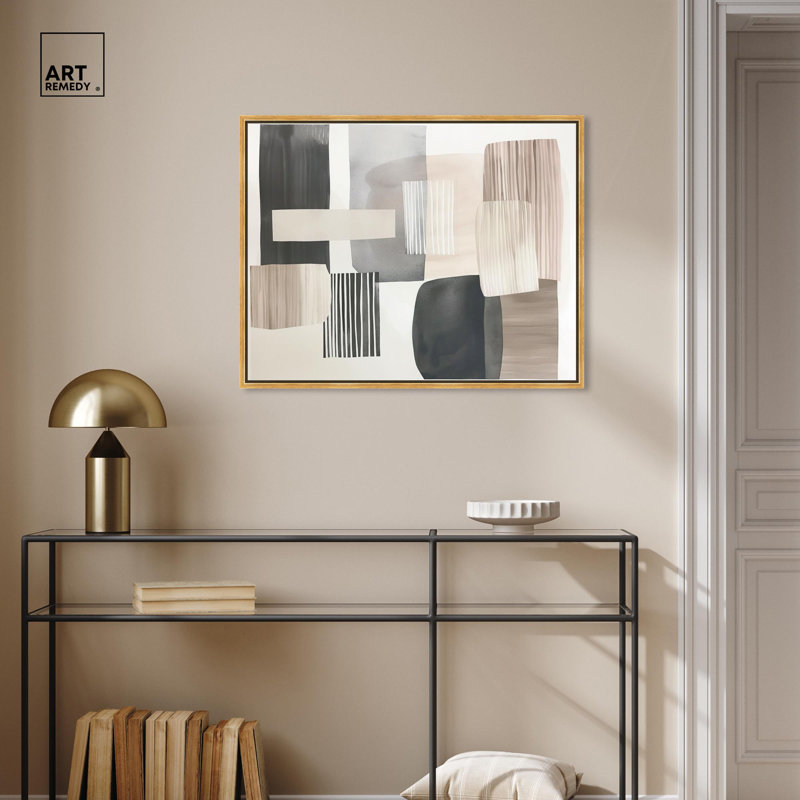 «Floating Shapes II», toile de style Mid-Century par Art Remedy, H 16 po x l 20 po, Structure noire