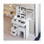 Petit meuble-lavabo 29,2 po + tabouret rembourré - tiroir gauche, très grand miroir coulissant droit et rangement multicouche