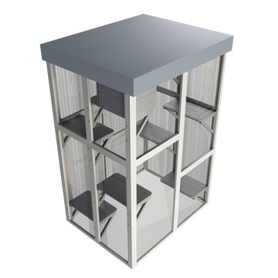 Aletza 70.5 Tall, Gray Wood, Cat House, 6 Jumping Platforms, 2 Napping Zones, Removable Tarp, Secure Locks, Peaceful Playpen, Spacious And Playing, Areas, Movable Sun Shade Balance