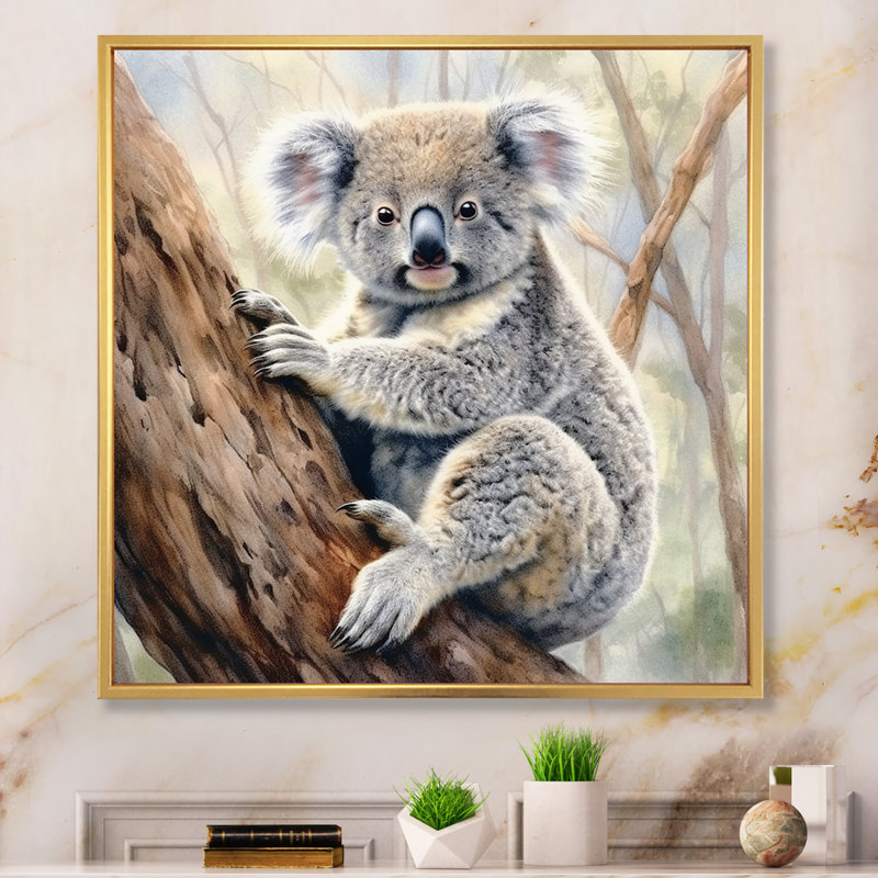 Koala Serenity II sur toile, H 16 po x l 16 po x P 1 po, Cadre flottant doré