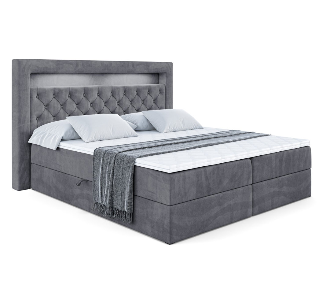 Boxspringbett mit H4 Multipocket-Matratze, Bettkasten und Topper