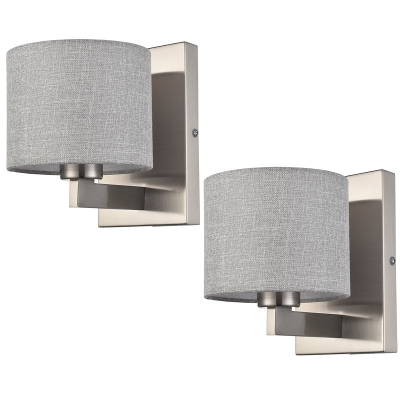 Applique murale avec abat-jour en tissu, paquet de 2, Nickel brossé, Gris