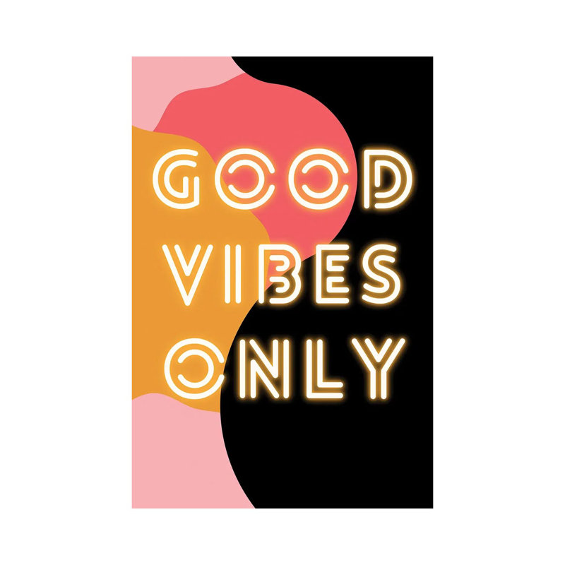 «Neon Good Vibes Only In Retro Pink» par Design Harvest - art textuel sur toile tendue, H 12 po x l 8 po x P 0,75 po
