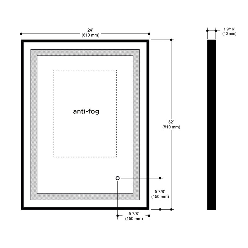 Cadre noir effet miroir lumineux 30 x 38 avec bandes givrées Effect, H 24 po x l 32 po