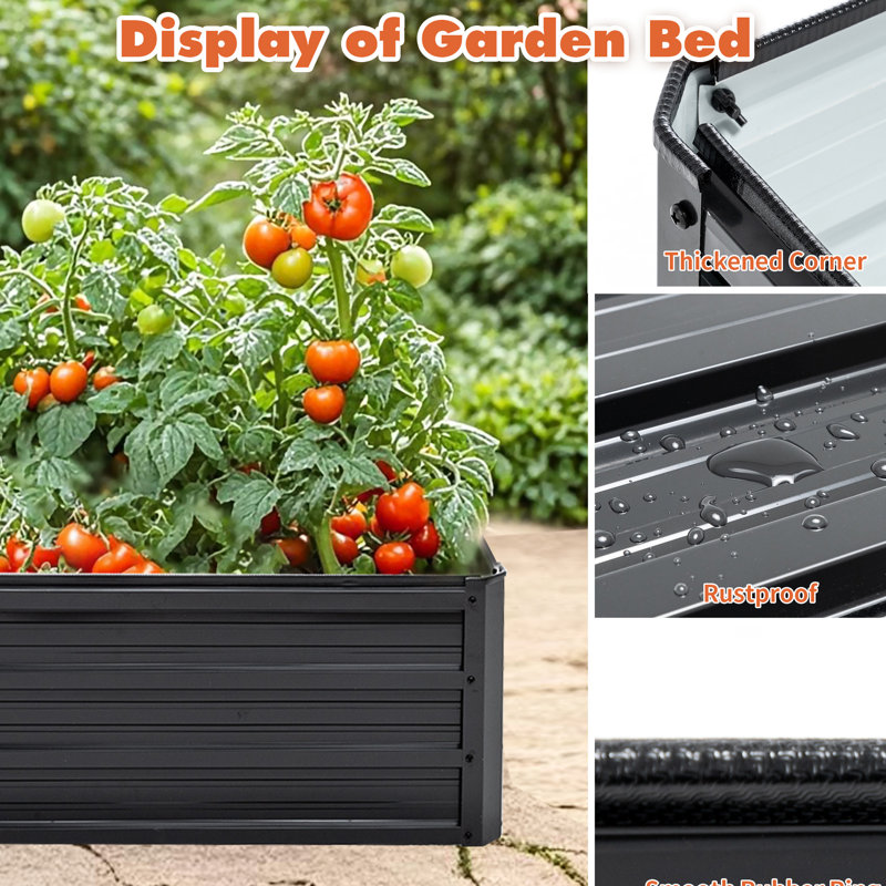 47.235.513.4 Inches Galvanized Raised Garden Bed, Black Kit For Flower And Vegetable Planting In Parks Courtyards Metal Bed 4X3x1ft, Vegetables Flowers Multiple Outdoor Environments