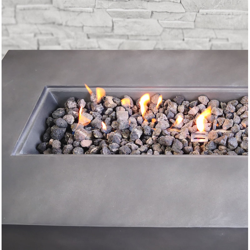 Table de foyer extérieur rectangulaire au propane en béton Rashid, Gris anthracite, H 15 po x l 56 po x P 24 po