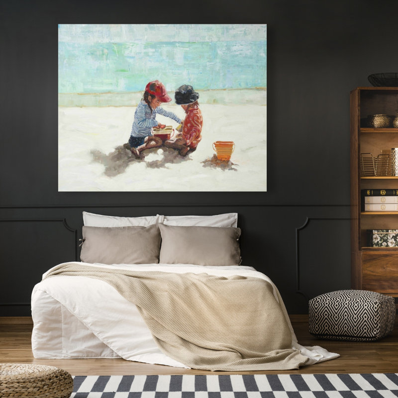 Petites filles à la plage - Toile de bord de mer pour décoration de salon