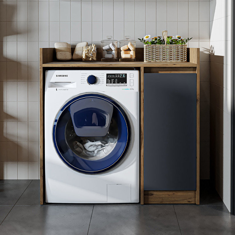 Derin Washing Machine Cabinet with Cupboard, 100 cm, Anthracite/Oak