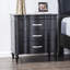 Table de chevet à 3 tiroirs en bois massif noir, pieds tournés en bois, poignées en cristal, style moderne avec accents, panneaux avant incurvés, tiroir supérieur doublé de feutre, barre à extension complète,