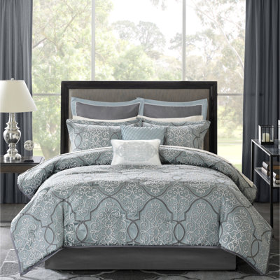 Édredon bleu pour chambre à coucher - 12 pièces avec couvre-oreillers Euro