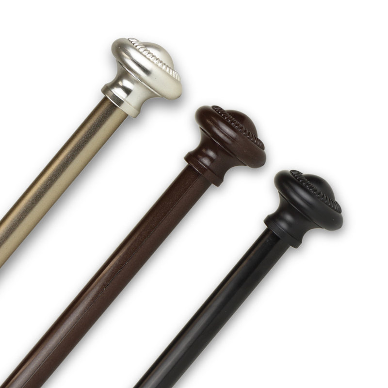 Adjustable Black Steel Single Curtain Rod with Decorative Finials