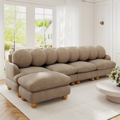 Grand canapé modulaire modulaire en chenille, canapé 5 places avec 8 coussins décoratifs, repose-pieds mobile, structure en bois massif pour le salon, la chambre à coucher et l’appartement