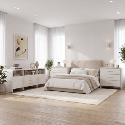 3-Piece Modern Bedroom Set with Curved TV Stand and 2 Matching 3-Drawer Dressers