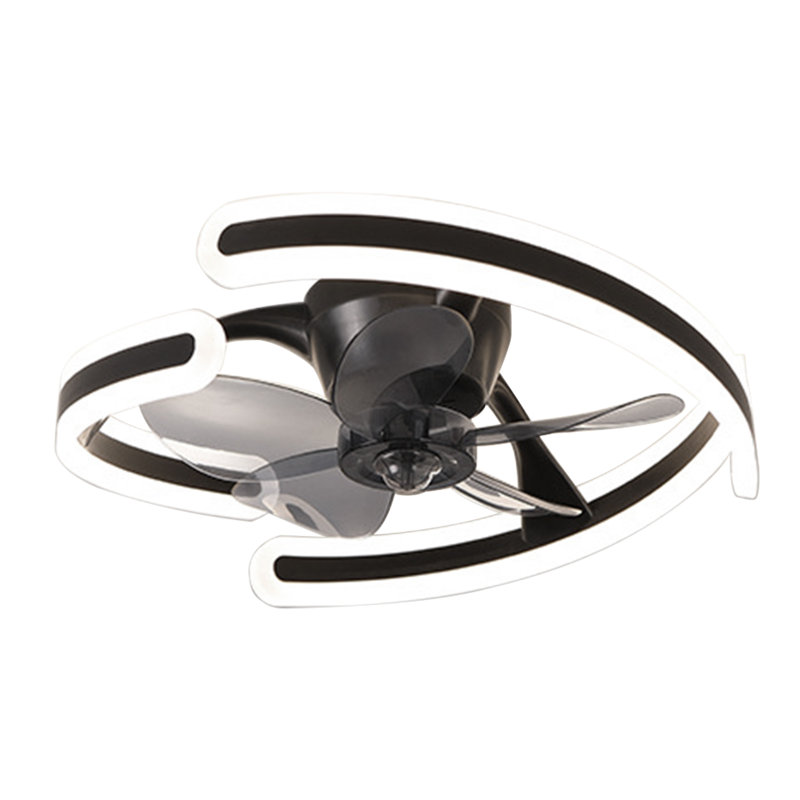 Ceiling Fan with Light, Ceiling Fan with Remote Control, Modern Flush Mount Ceiling Fan, Geometric Shape Fan Light for Bedroom, Living Room, Small LED Ceiling Light Fixture