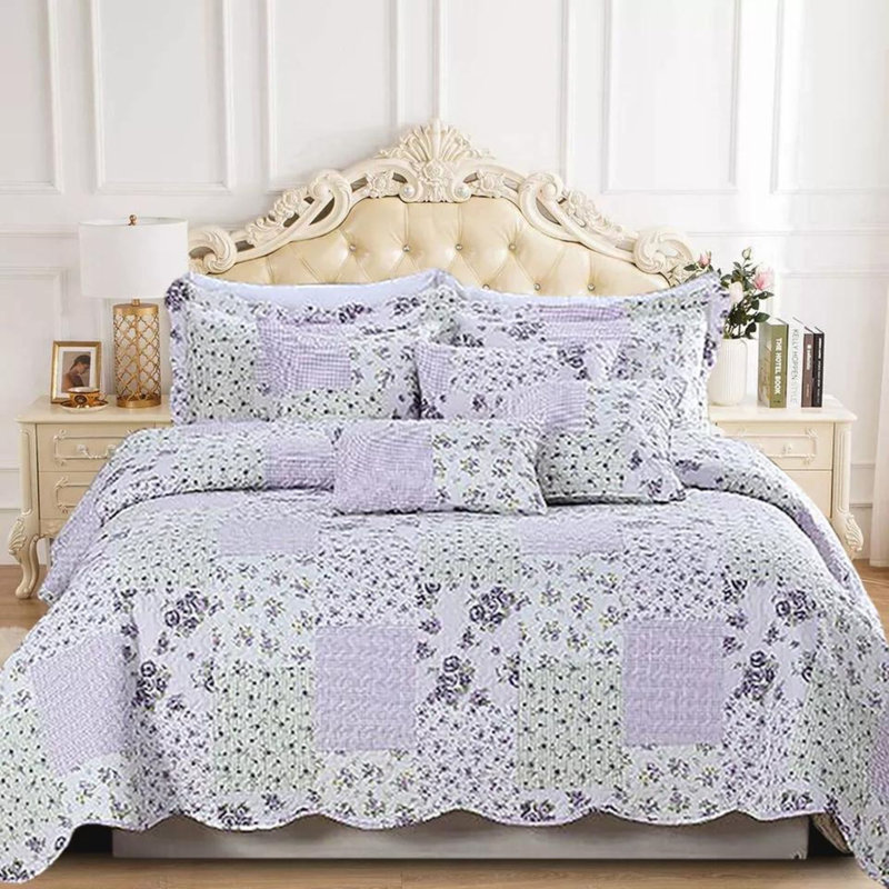 Polyester Patchwork Bedspread with Pillowcases Included