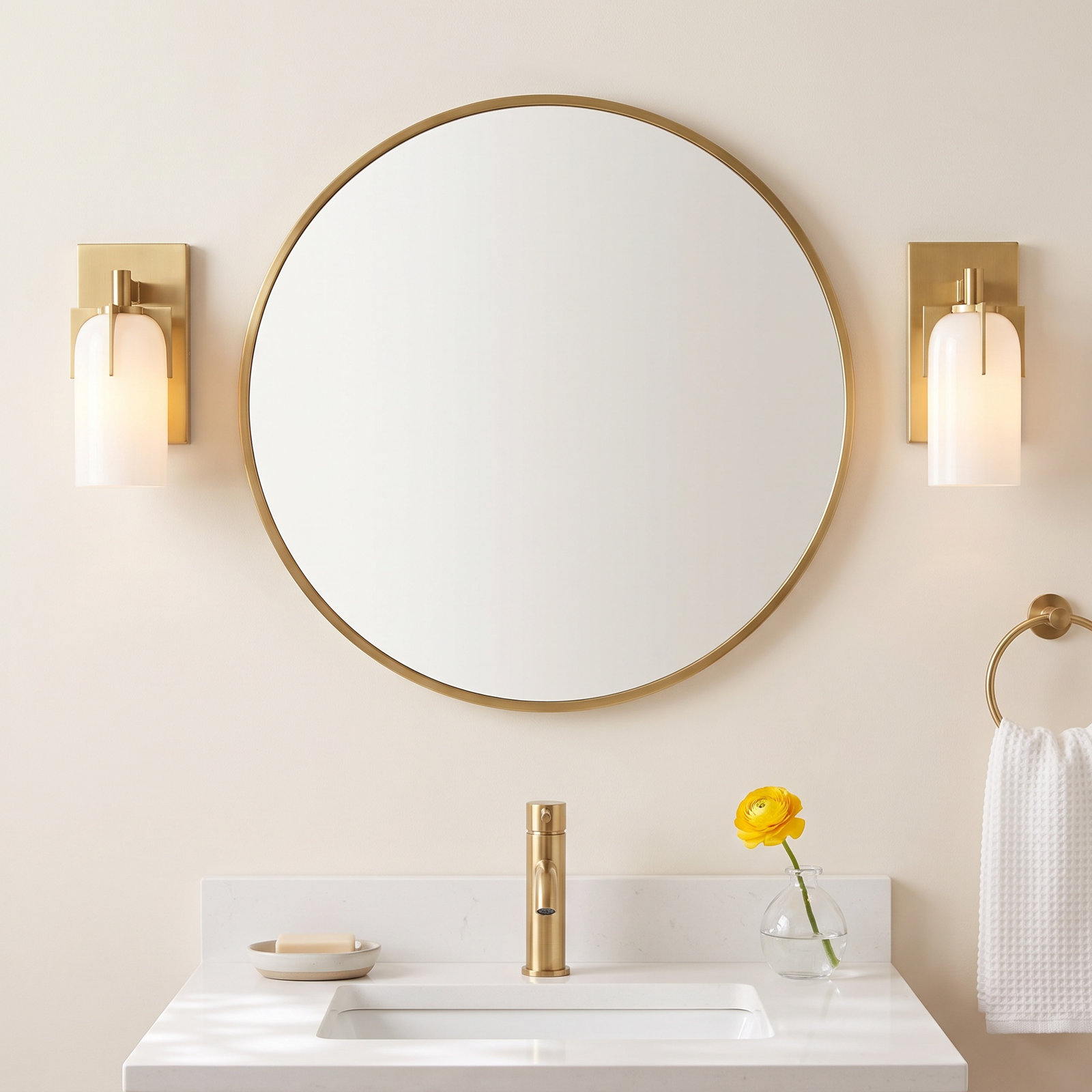 Navana Single Frosted Dimmable Bath Sconce, Brass
