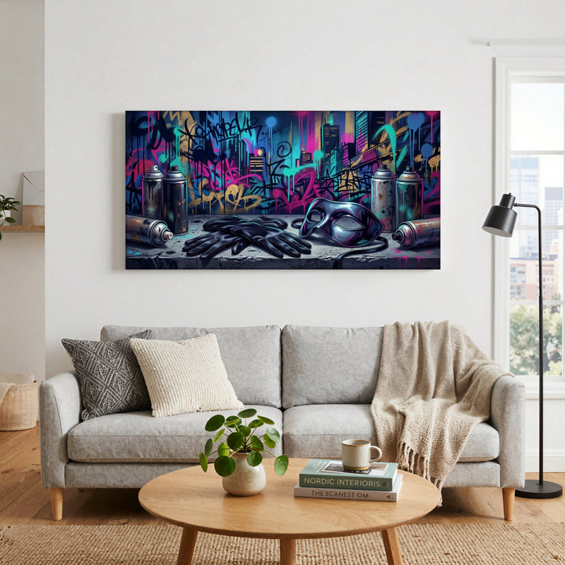 Ensemble d'une toile murale de style graffiti, L 40 po x H 20 po, Toile tendue