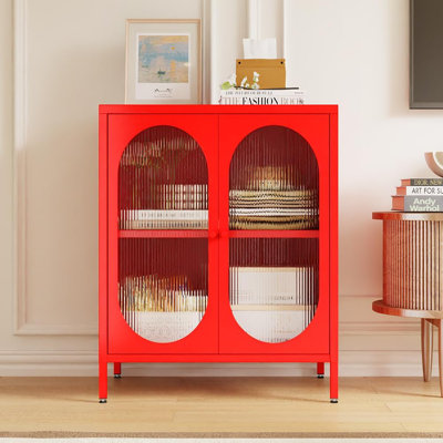 Small 2 Transparent Door Metal Storage Side Buffet Cabinet For Bed Room,Living Room,Entryway,Hallway,Home,Hotel,Office,Garage,Kitchen,2 Removable Shel by Ebern Designs