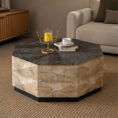 Coffee Table – 38" – Octagon – Retro Style – 3D Embossed Pattern – Rustic – Large Circle
