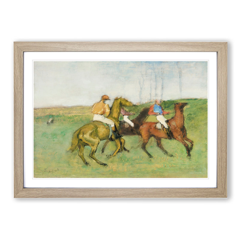 Jockeys and Race Horses by Edgar Degas - Picture Frame Painting, 27cm H x 36cm W x 2cm D, Oak